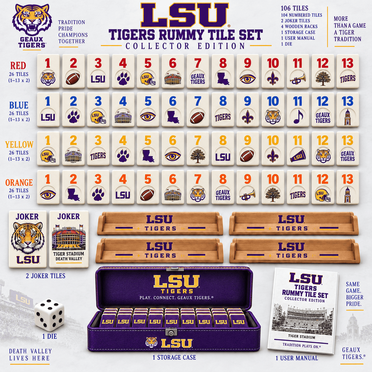 LSU Premium Rummy Tile Set TTNL