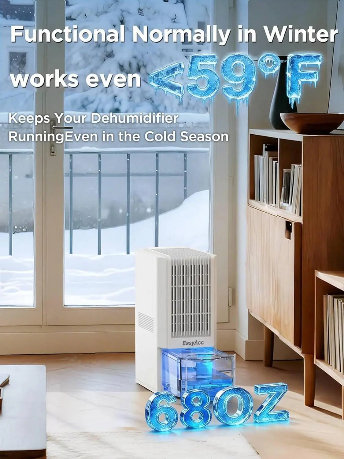 45oz/Day Dehumidifier for Home Up to 1100 Sq Ft, Quiet Low-Temp Tech with Auto Shut-Off & 68OZ Tank