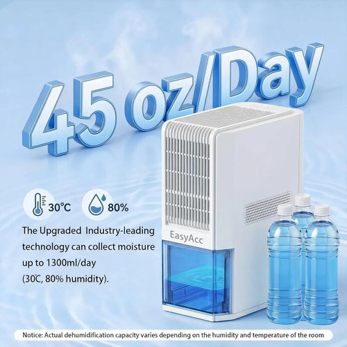 45oz/Day Dehumidifier for Home Up to 1100 Sq Ft, Quiet Low-Temp Tech with Auto Shut-Off & 68OZ Tank