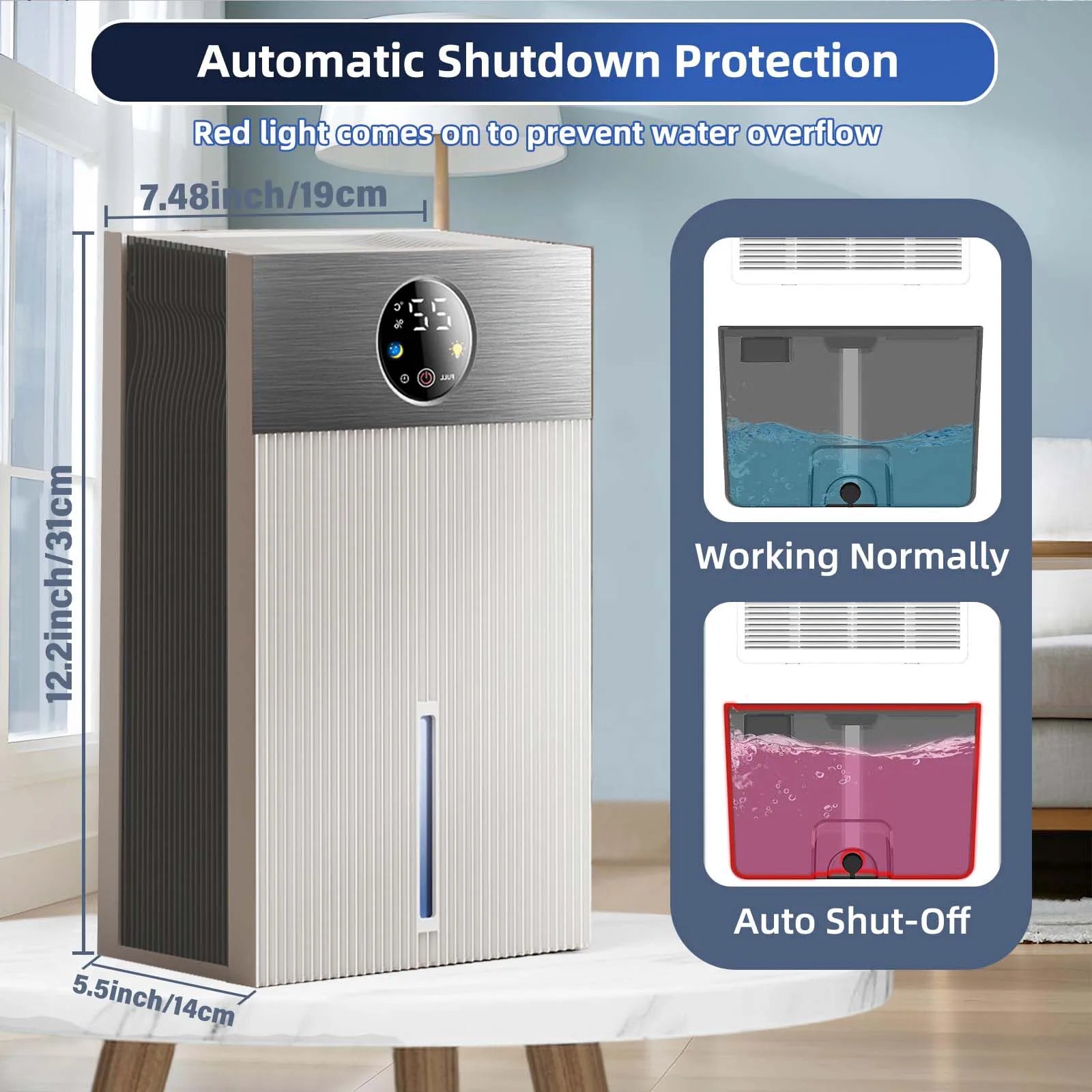 Dehumidifier, 60 OZ Dehumidifiers for Home, Quiet Dehumidifier with Timer Sleep Mode Auto-Off 7 Colors for Bathroom, RV, Closet